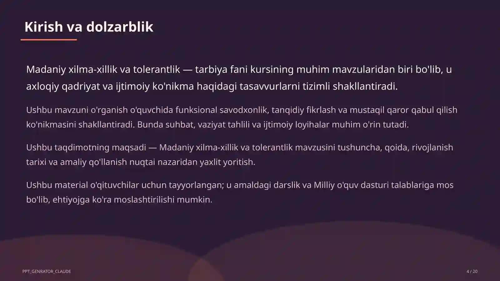 Madaniy xilma-xillik va tolerantlik (11-sinf) 4