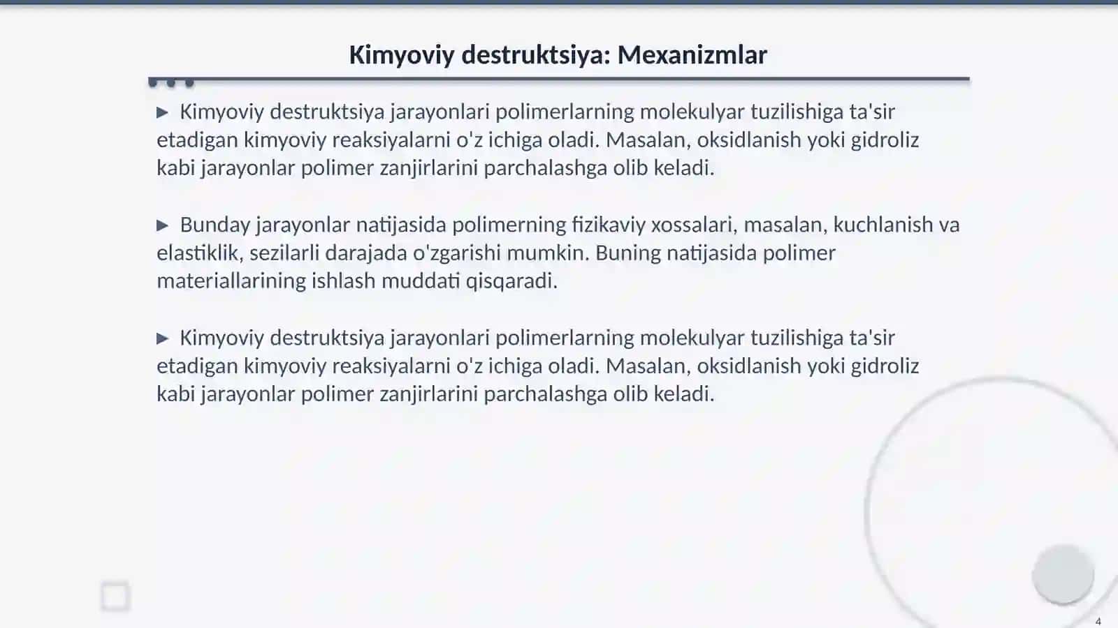 Polimer moddalarining destruktsiyasi 4