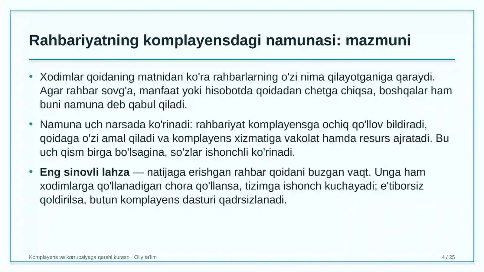 Energetika ta'mirlash korxonalarida yuqori rahbariyatning komplayensdagi namunasini ta'minlash 4