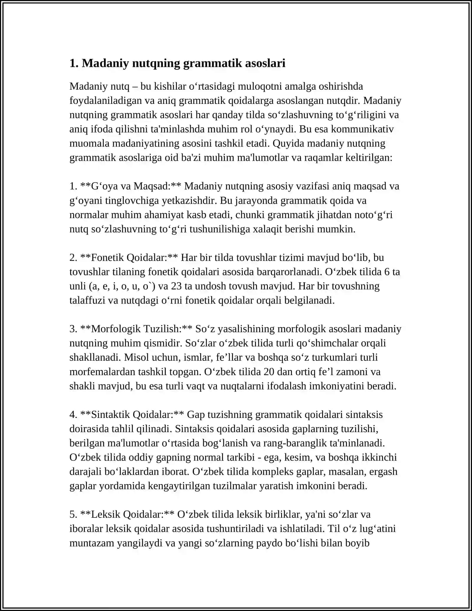 MADANIY NUTQNING GRAMMATIK VA USLUBIY MEʼYORLARI BOʻYICHA MASHQ 4