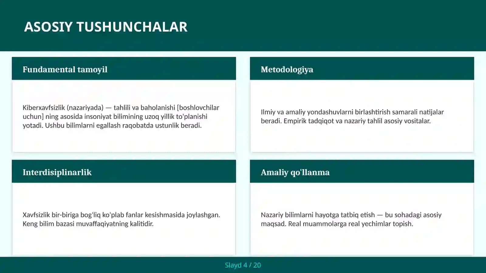 KIBERXAVFSIZLIK (NAZARIYADA) — TAHLILI VA BAHOLANISHI [BOSHLOVCHILAR UCHUN] 4