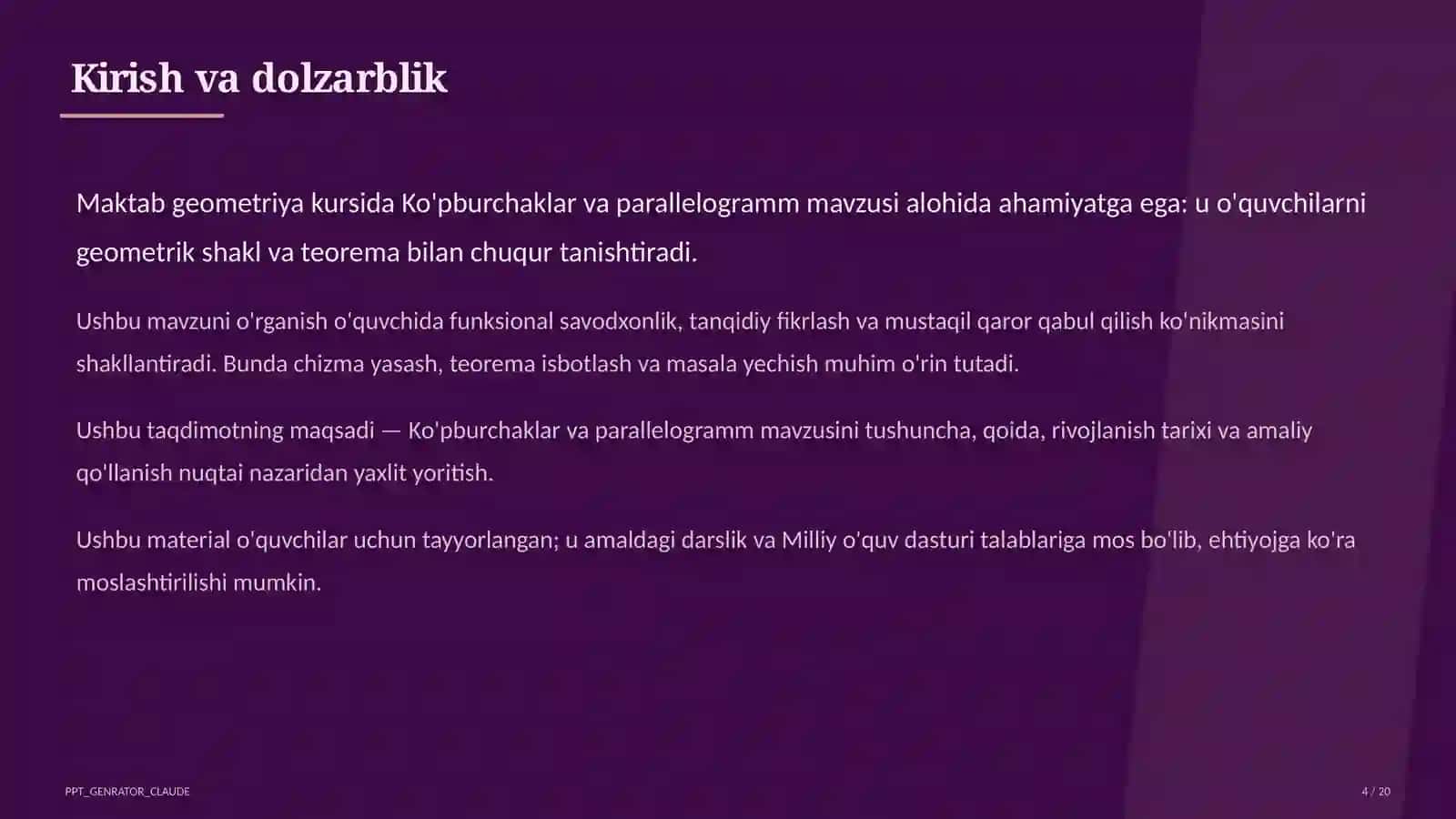 Ko'pburchaklar va parallelogramm (8-sinf) 4