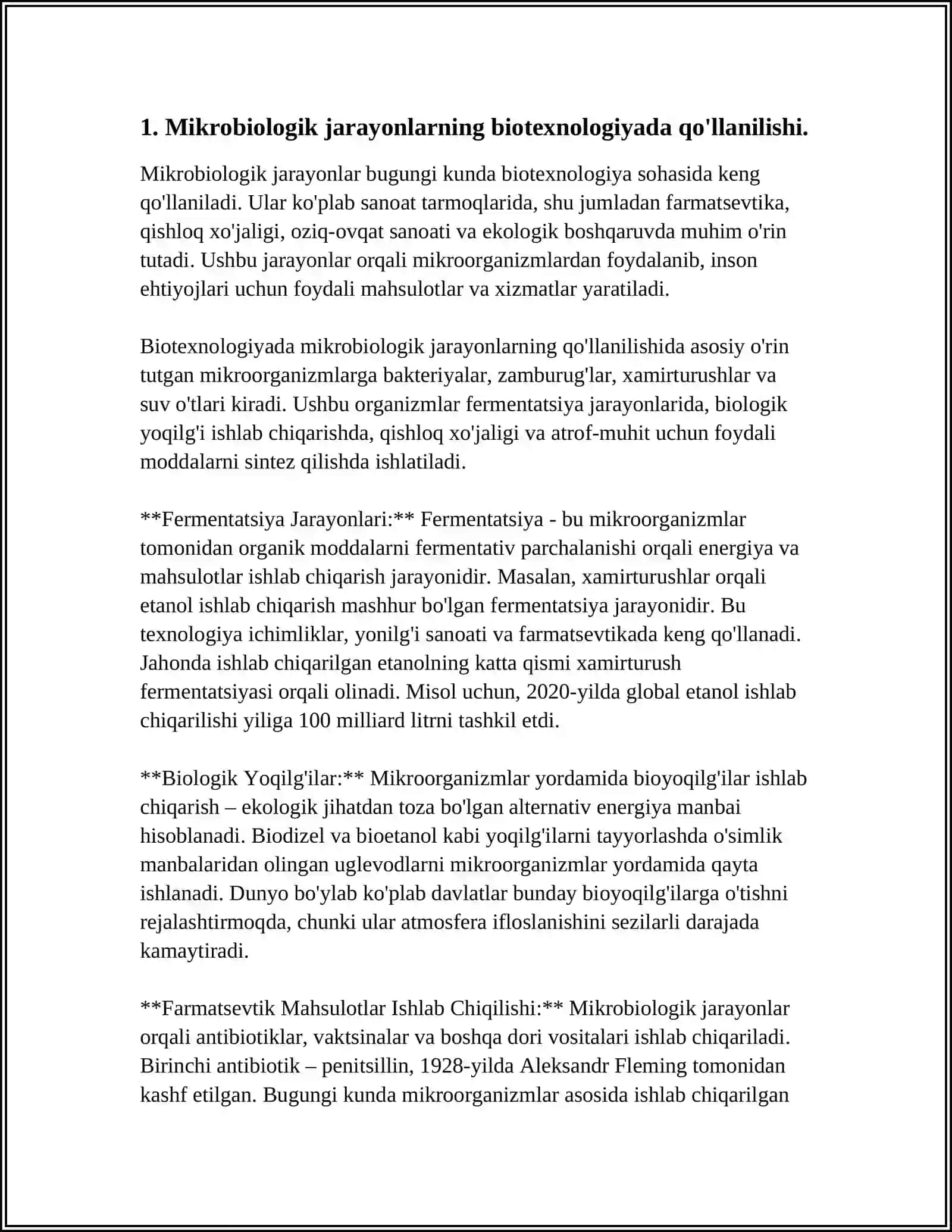 MIKROORGANIZMLARNI BIOTEXNOLOGIYADA QO'LLANILISHI 4