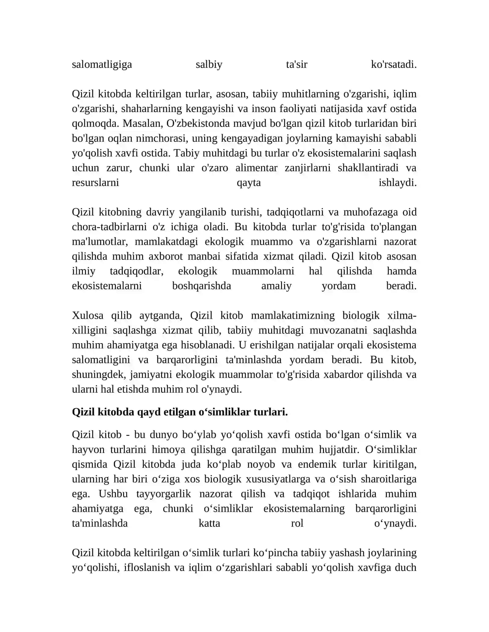 Oʻzbekiston Respublikasi " Qizil kitobi" va uning ahamiyati 4