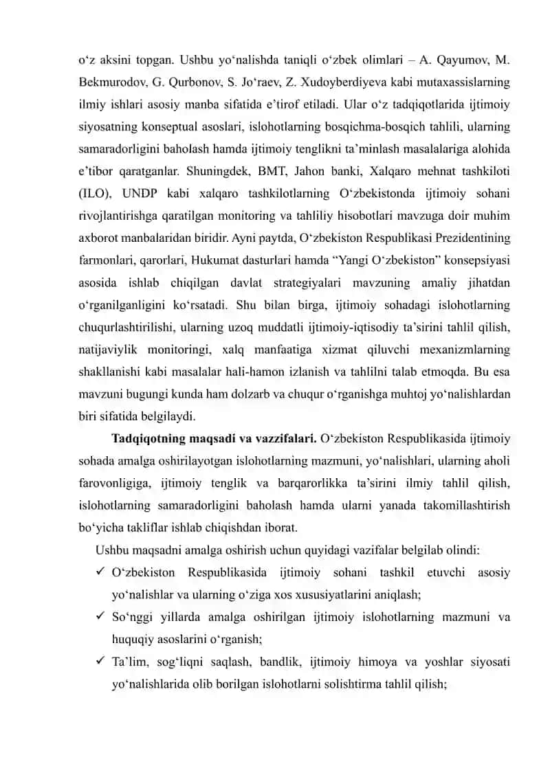 ‘zbekiston respublikasida ijtimoiy sohada amalga oshirilayotgan islohotlar va ularning ahamiyati 4