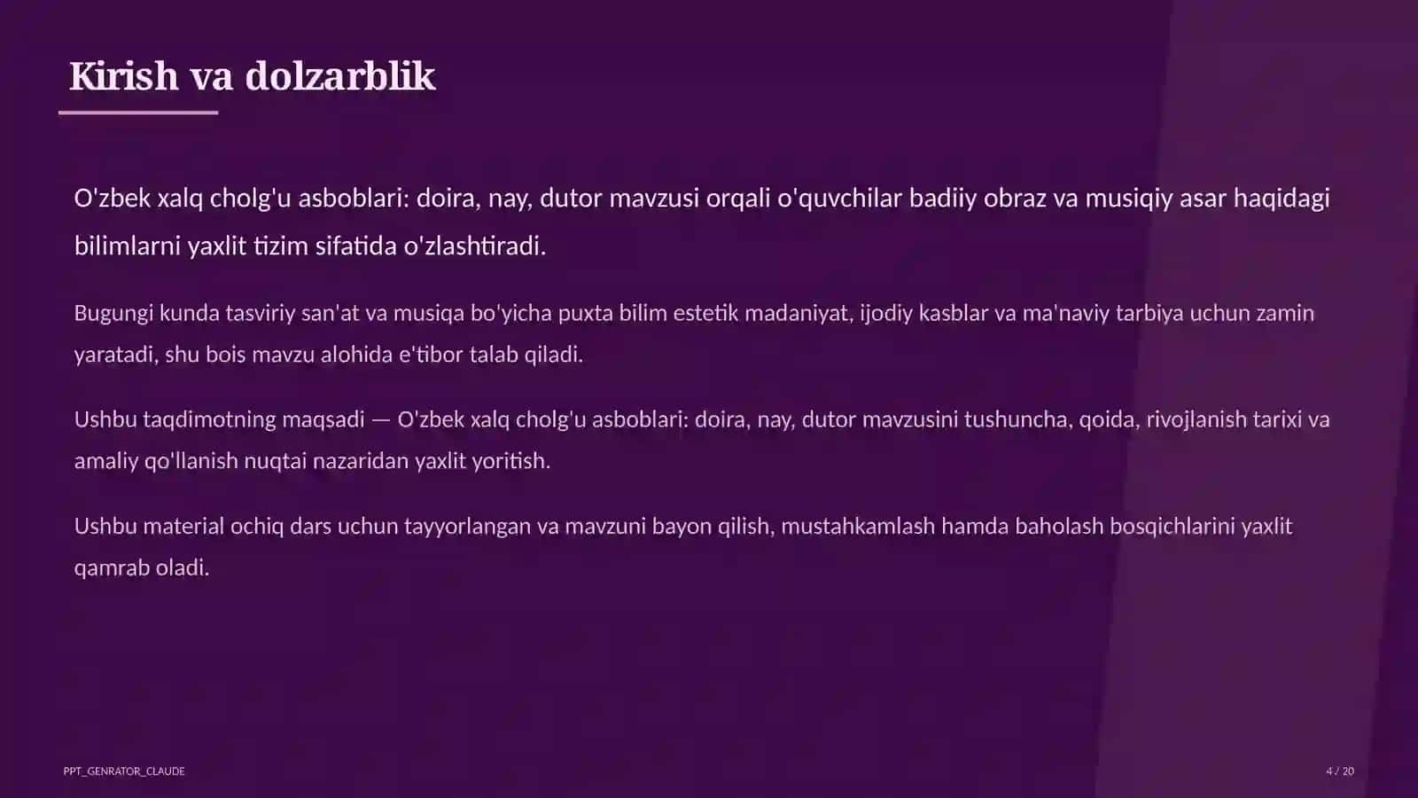 O'zbek xalq cholg'u asboblari: doira, nay, dutor (2-sinf) 4