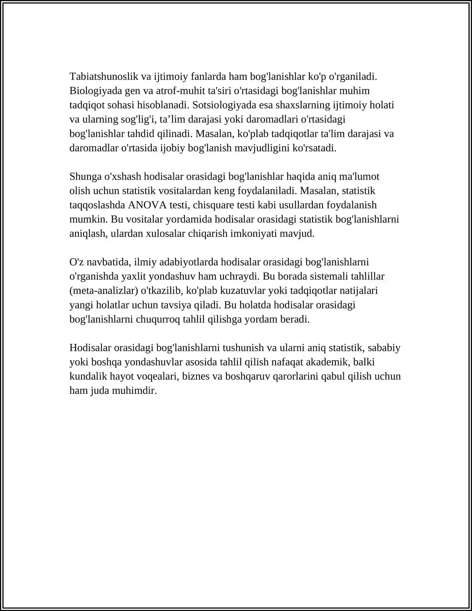 Hodisalar orasidagi bog'lanishlarni tushunchasi 4