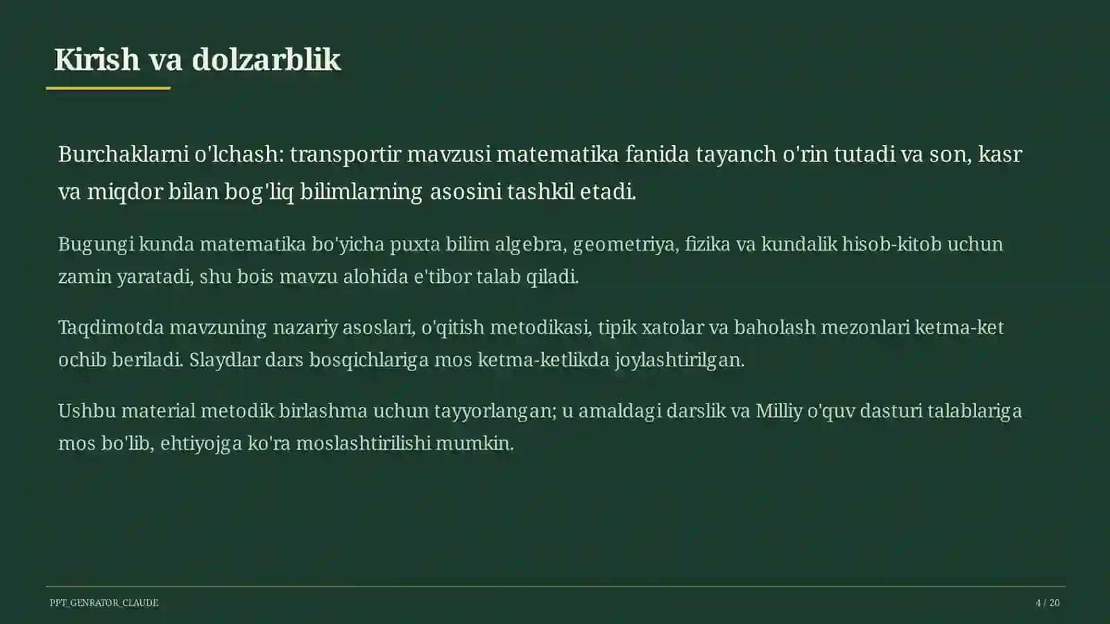 Burchaklarni o'lchash: transportir (5-sinf) 4