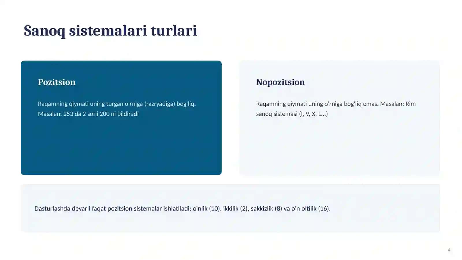 Sonlar va ularni ifodalash usullari 4