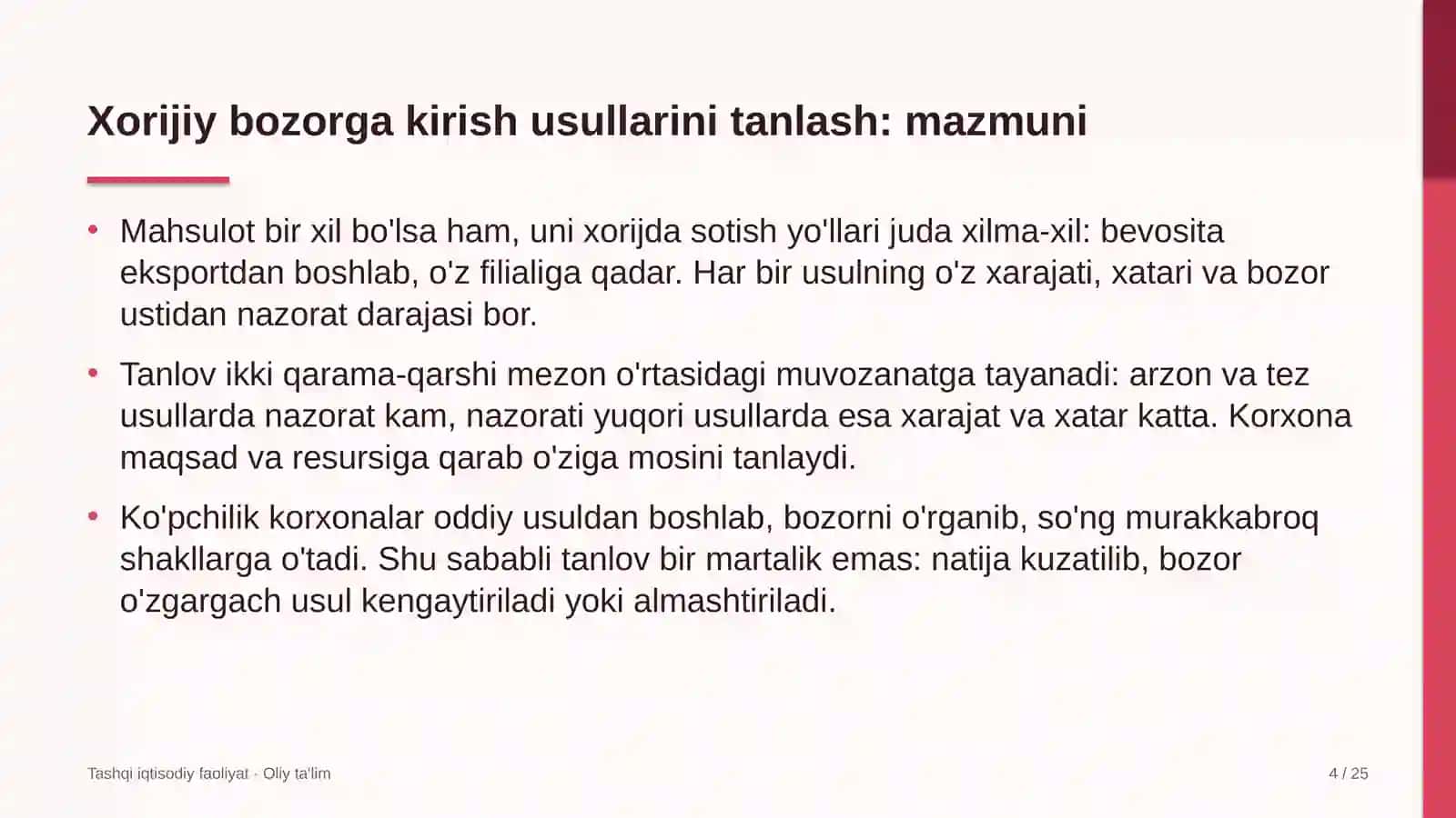 Konsalting kompaniyalarida xorijiy bozorga kirish usullarini tanlash 4