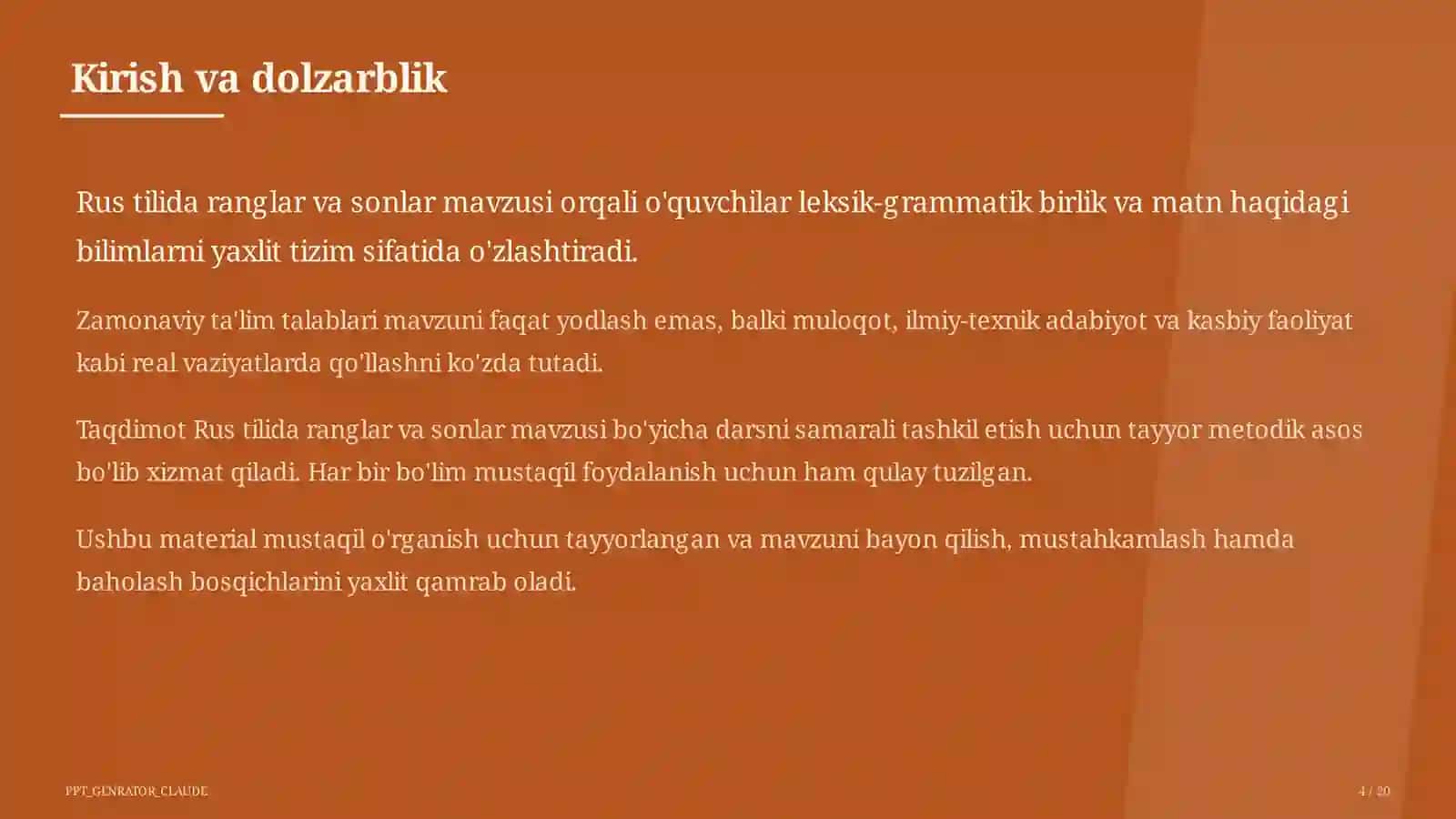 Rus tilida ranglar va sonlar (2-sinf) 4