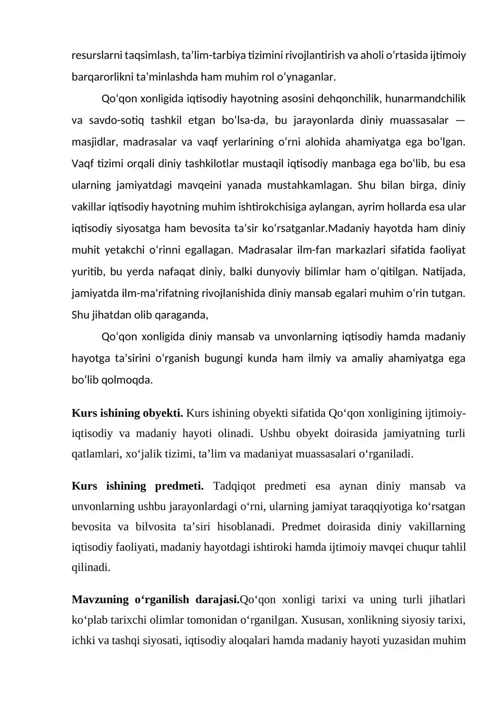 O’zbekiston tarixi fani bo'yicha Qoʻqon xonligining iqtisodiy va madaniy hayoti diniy mansab va unvonlar mavzusidagi KURS ISHI 4
