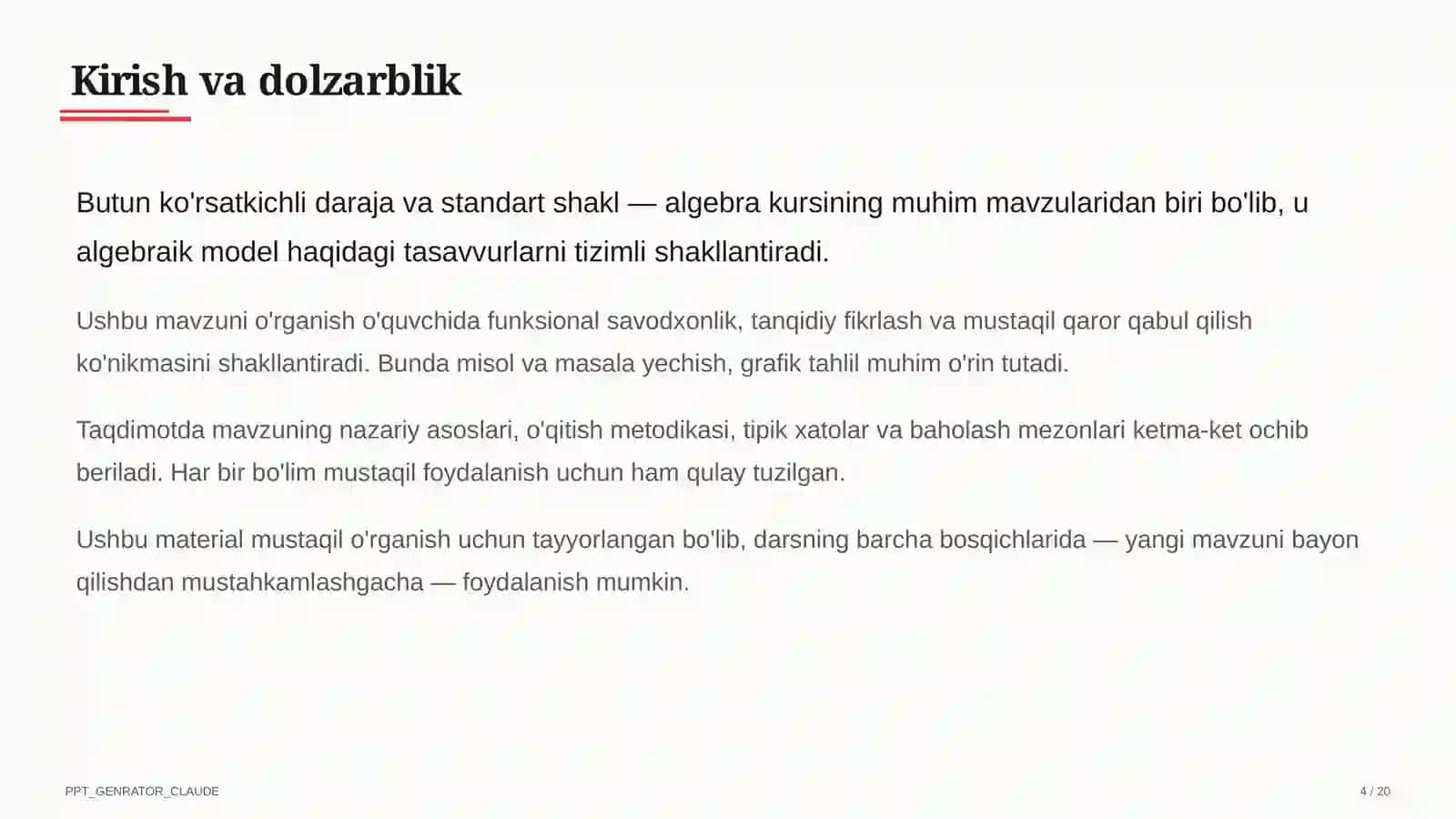 Butun ko'rsatkichli daraja va standart shakl (8-sinf) 4