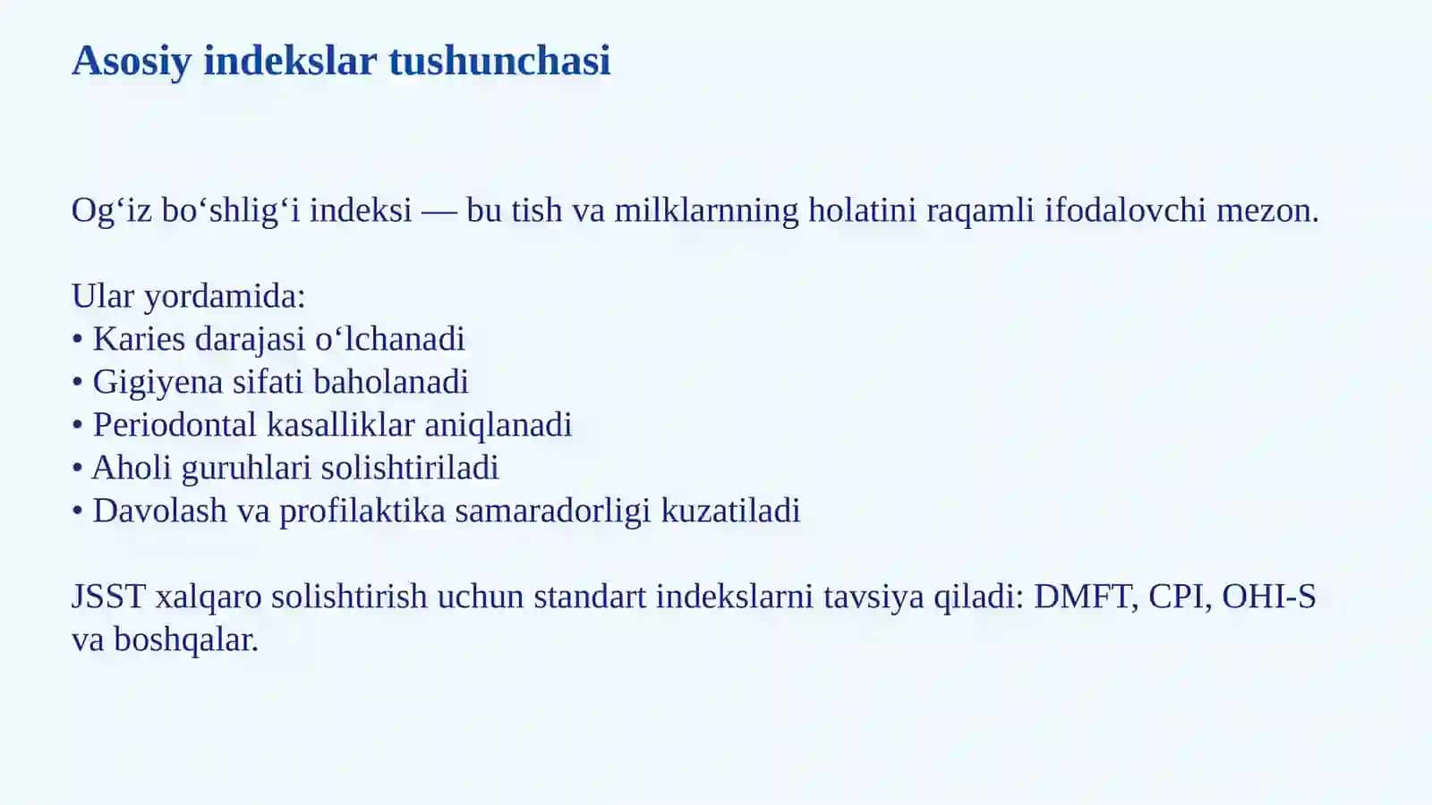 OG‘IZ BO‘SHLIG‘I GIGIYENASI INDEKSI KO‘RSATKICHLARI 4