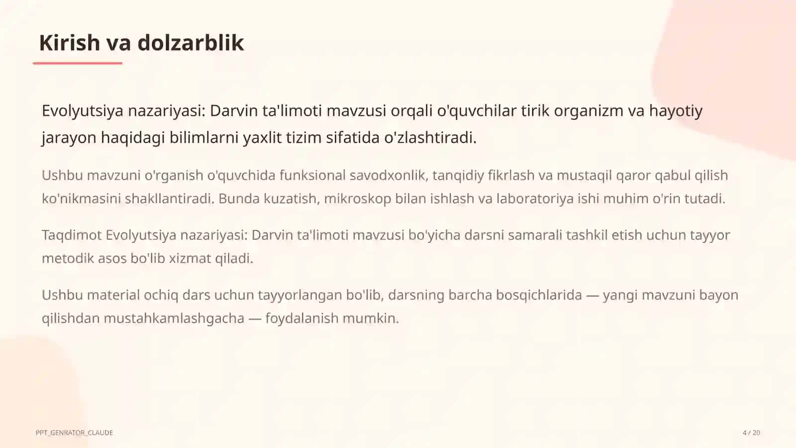 Evolyutsiya nazariyasi: Darvin ta'limoti (10-sinf) 4