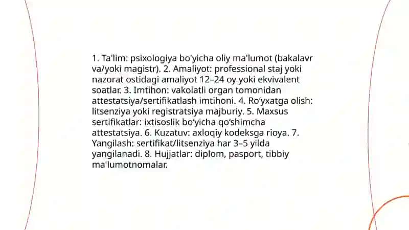 Psixologning kasbiy faoliyatini tashkil qolishda meyoriy xujjatlar 4