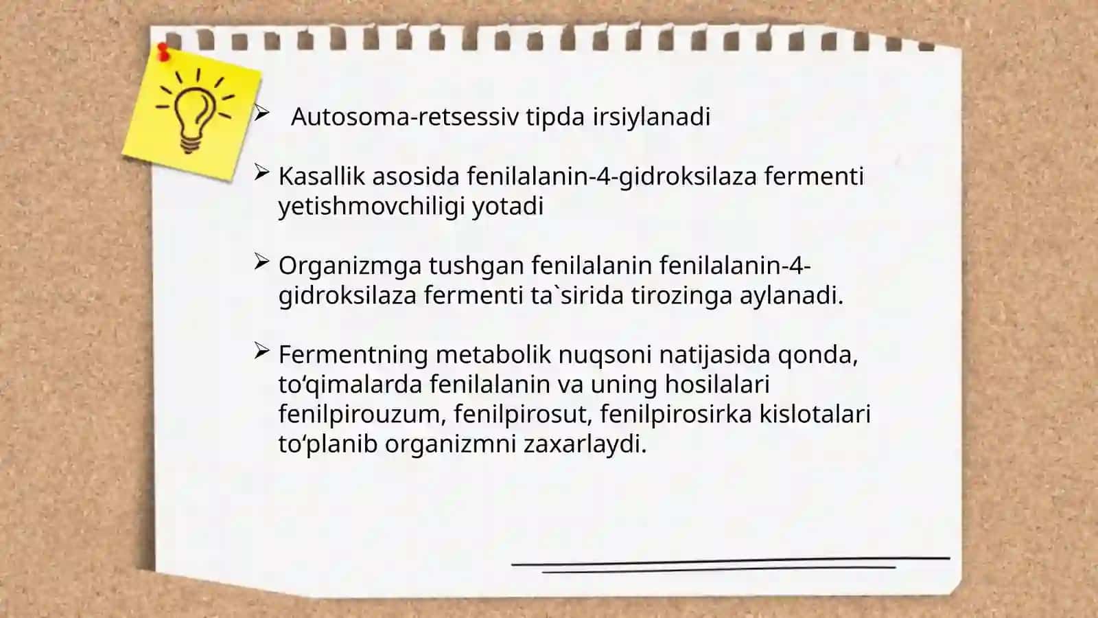 Odamda gen tuzilishi va funksiyalari. Monogen kasalliklar. Aminokislotalar almashinuvining buzilishi 4
