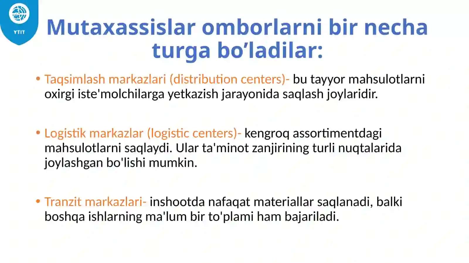 Ma’ruza11Mavzu: Omborlarni boshqarish 4