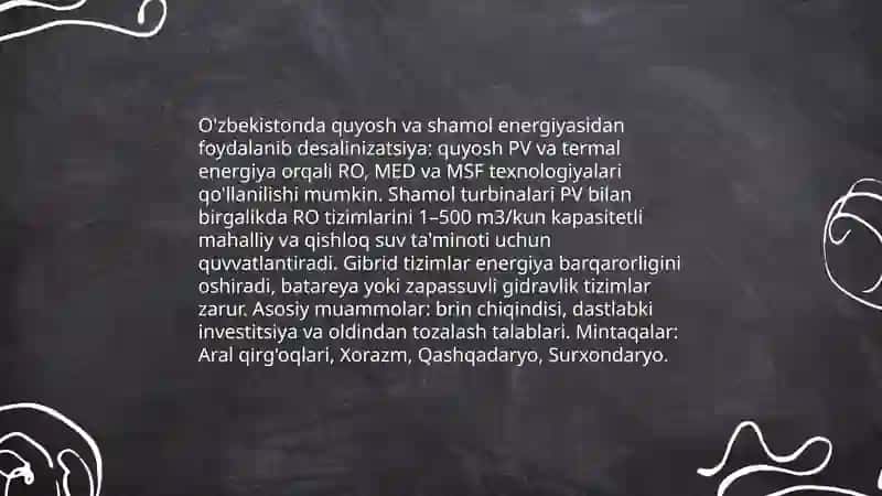 O'zbeқiston sharoitida suvlar suvlarini chuchuklashtirish muammolari 4