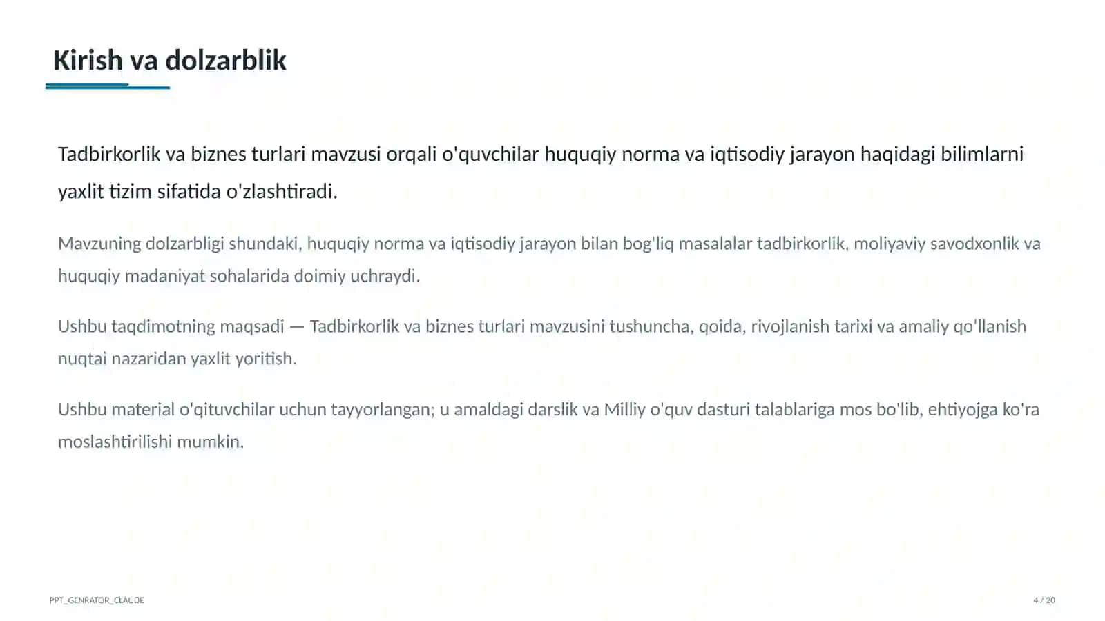 Tadbirkorlik va biznes turlari (10-sinf) 4