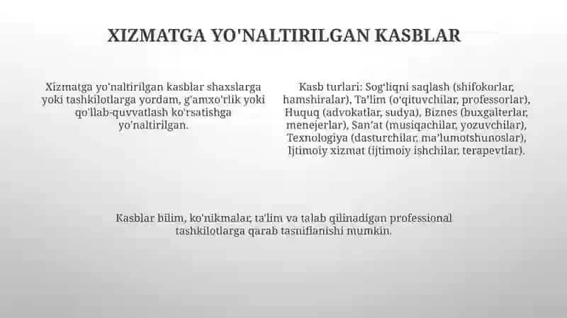 Kasb turlari taqdimot 4