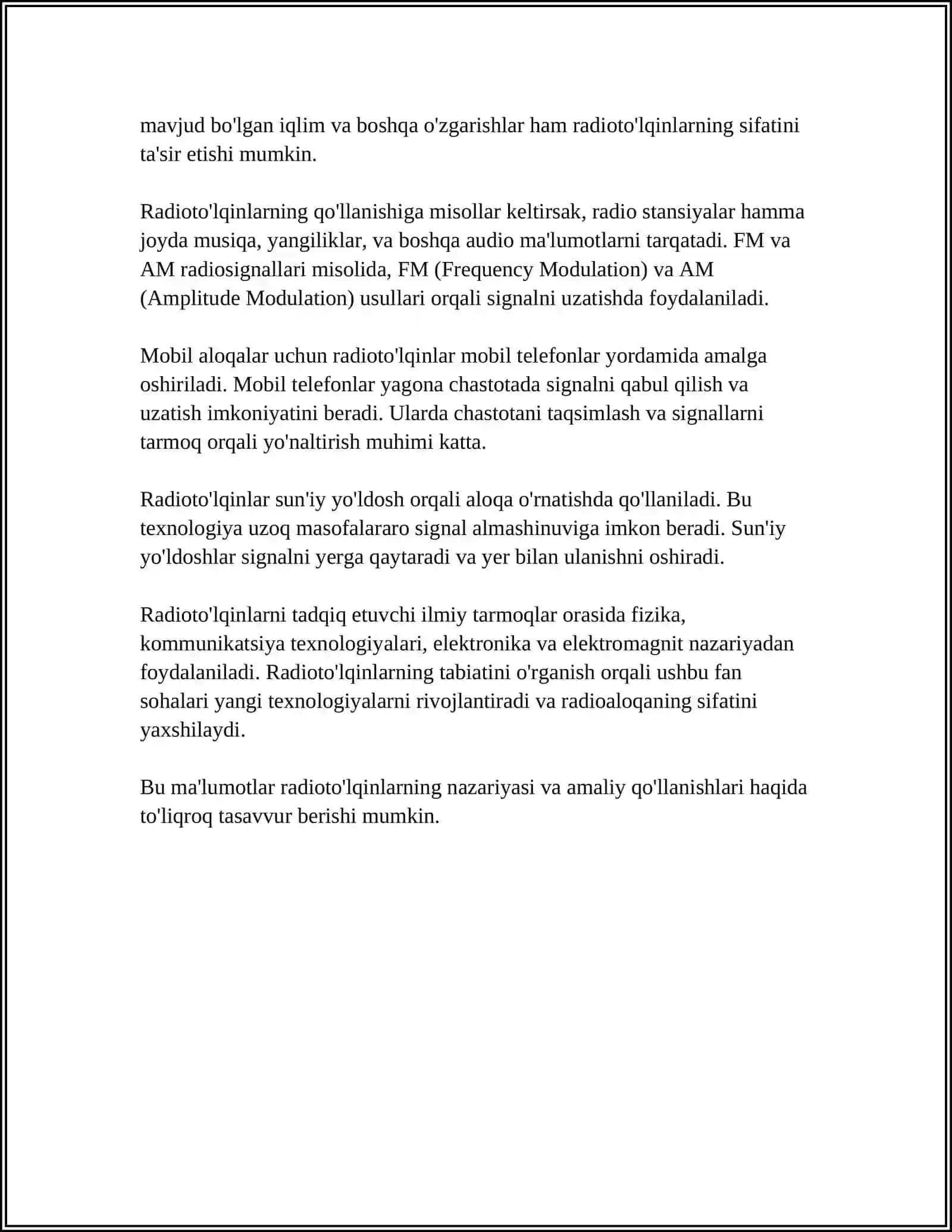 RADIO TO'LQINLARNING TABIYATI VA ULARNING XUSISIYATLARI.RADIO SIGNALLARIN UZATISH 4