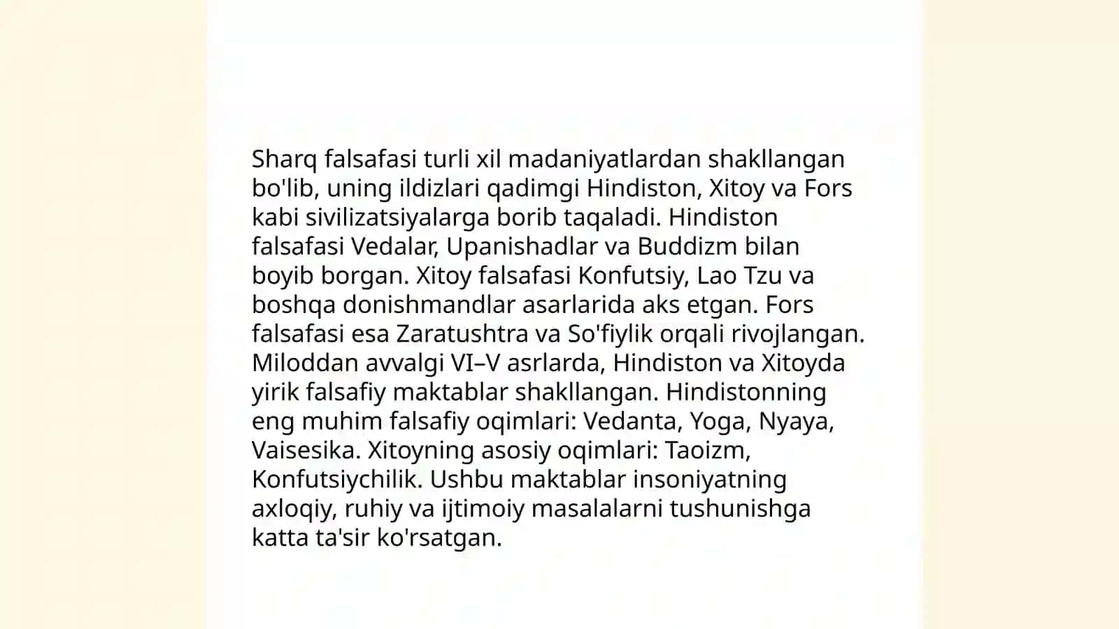 Falsafiy tafakkur taraqqiyoti bosqichlari. Sharq falsafasi 4
