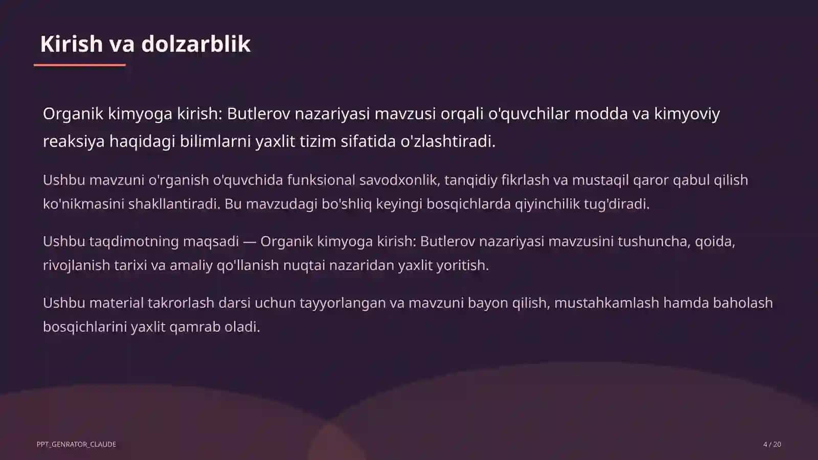Organik kimyoga kirish: Butlerov nazariyasi (10-sinf) 4