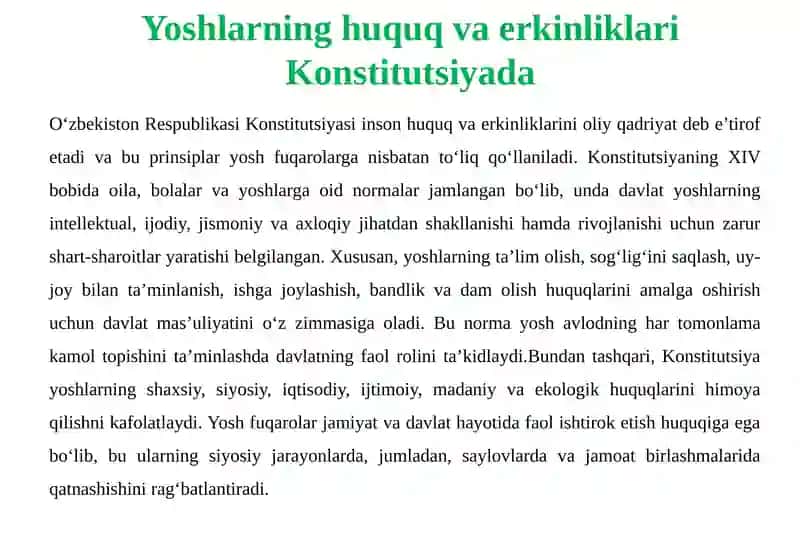 O‘zbekistonda yoshlar siyosati sohasidagi yutuqlar 4