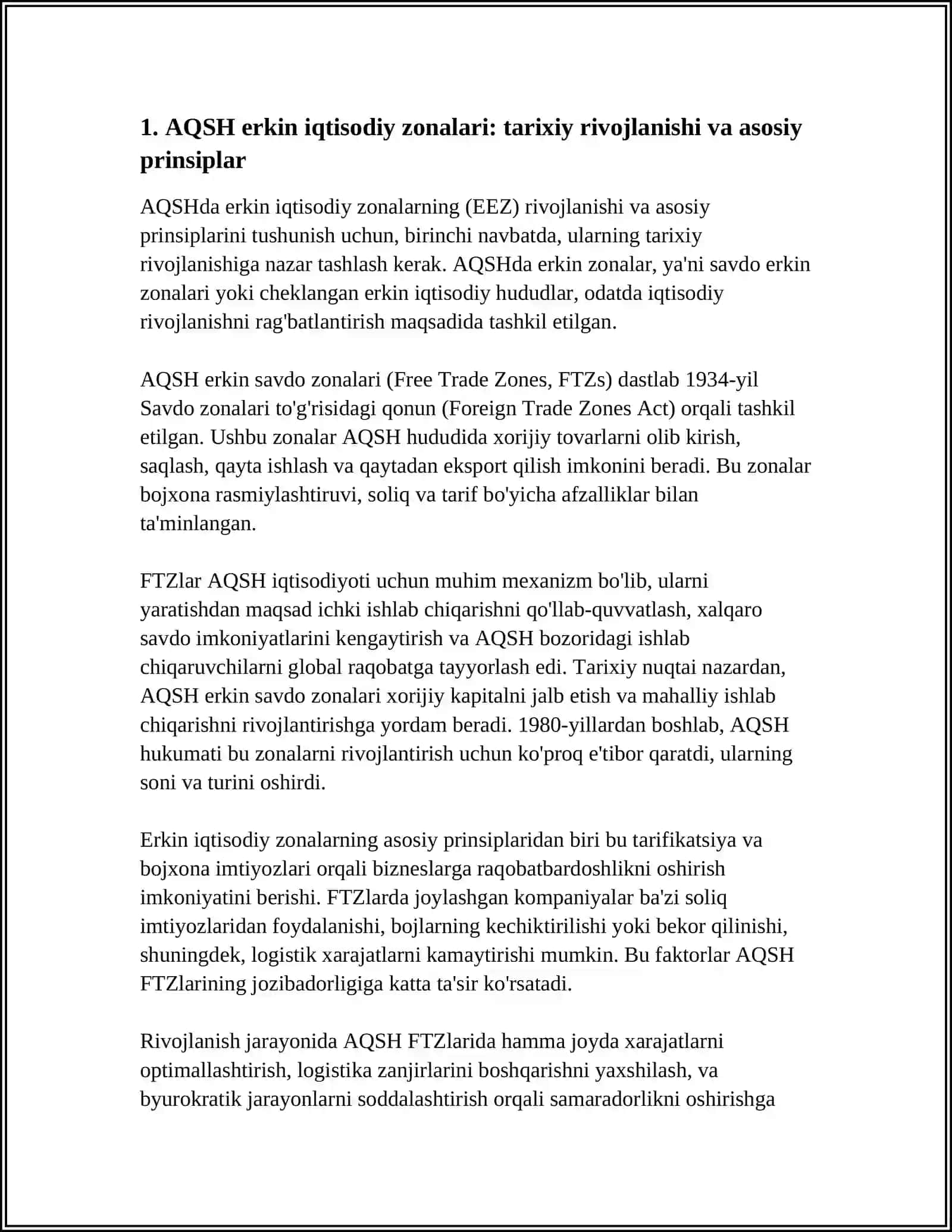 ERKIN IQTISODIY HUDUDLARNI YARATISHNING AQSH XITOY MODELLARI VA ULARNING XUSUSIYATLARI.MOLIYAVIY VA MA'MURIY TADBIRILARI 4