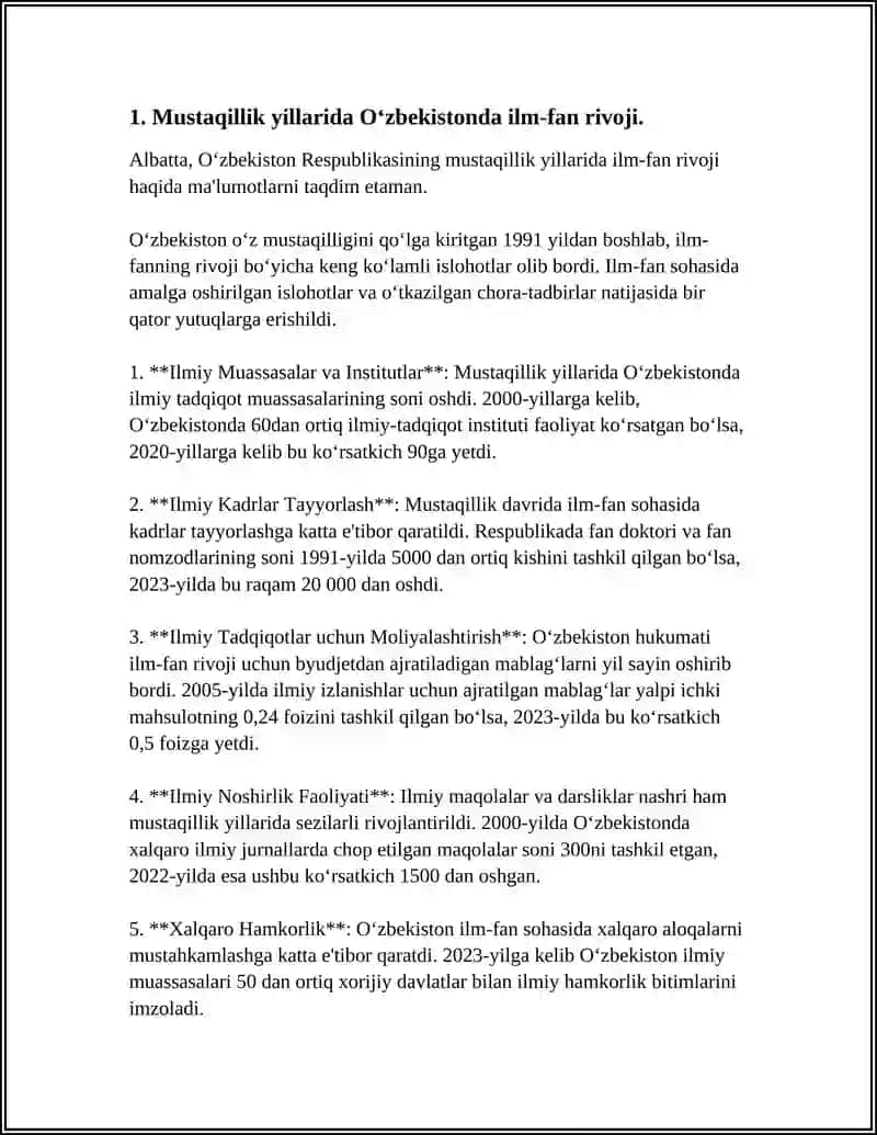 MUSTAQILLIK YILLARIDA O‘ZBEKISTONDA FAN, TA'LIM, SPORT, SAN'AT, ADABIYOT VA SOG‘LIQNI SAQLASH TIZIMI RIVOJI. 4
