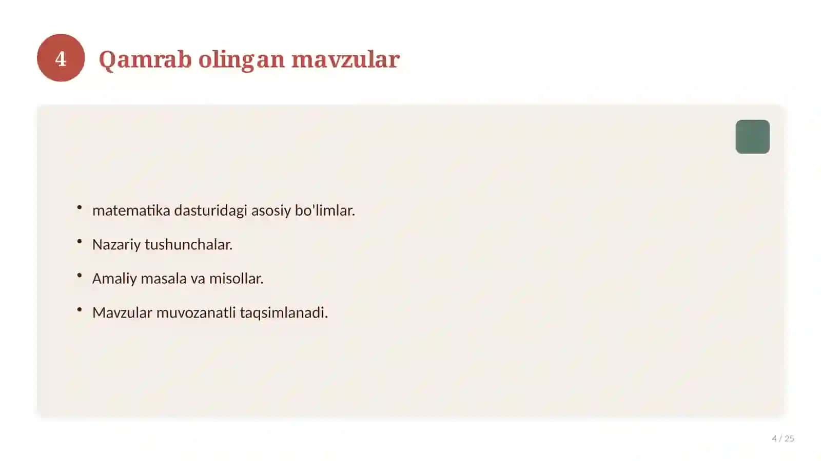O'zbekiston Tarixi fanidan 8-sinf 4
