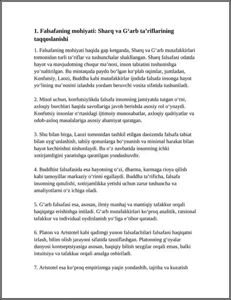 FALSAFANING MOHIYATIGA OID SHARQ VA GʻARB MUTAFAKKIRLARI TARIFLARNI TASNIFLASH VA ULAR BOʻYICHA PREZENTATSIYA TAYYORLASH 4