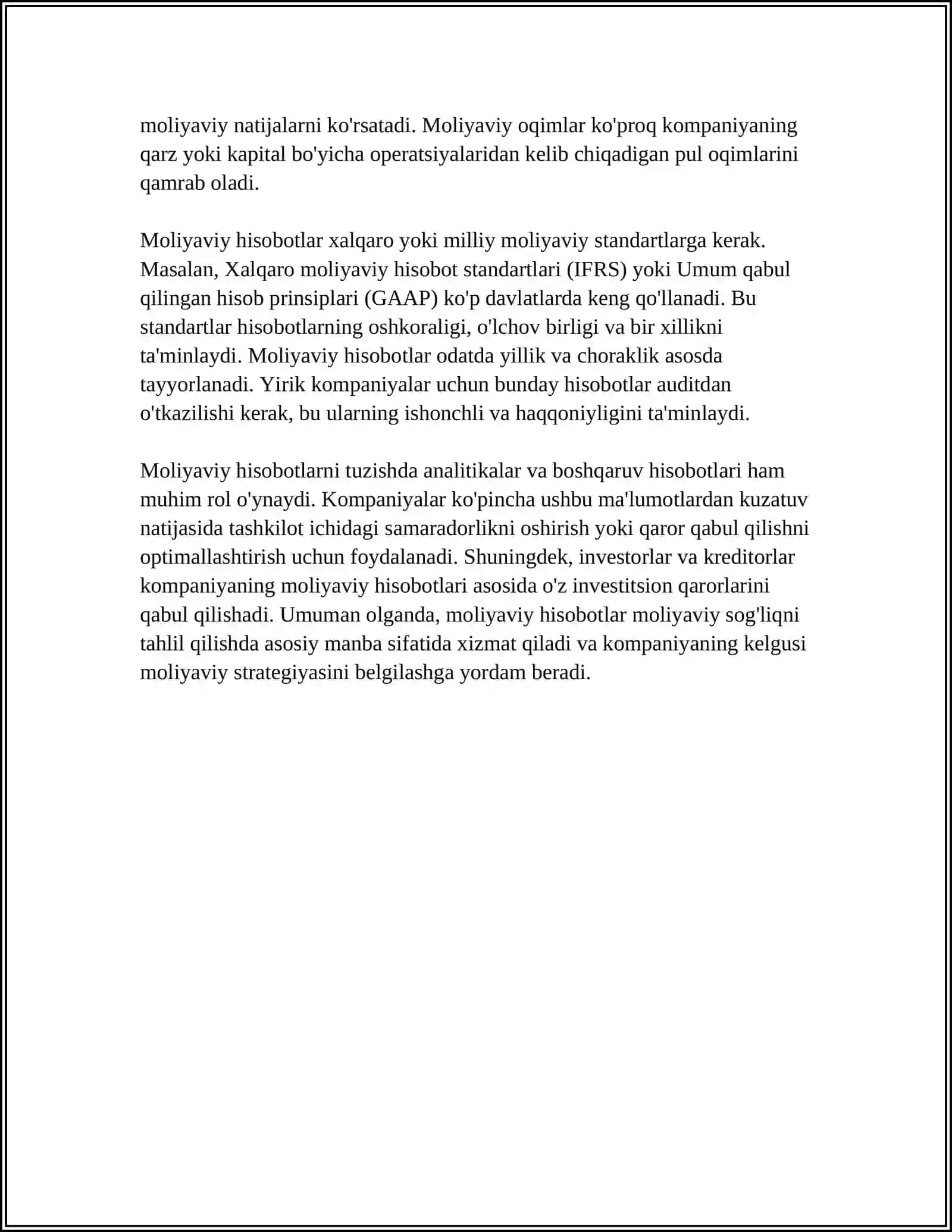 MUSTAQIL ISH Mavzu: MOLIYAVIY HISOBOT FUNKSIYALARI VA ULARNING TURLARI 4