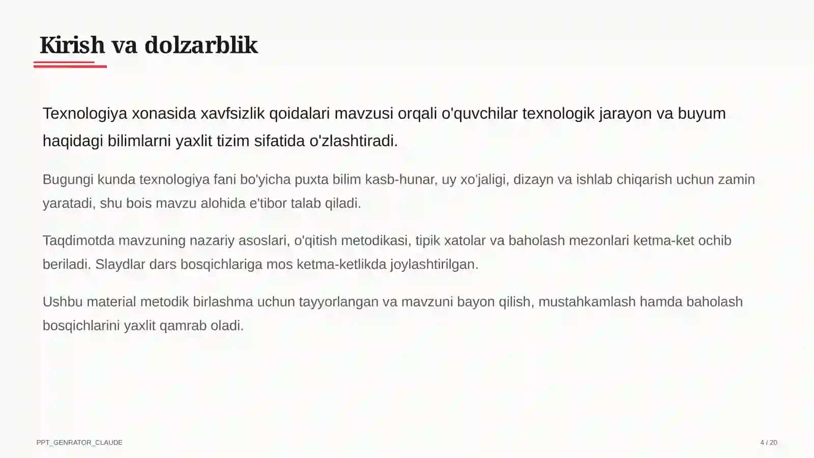 Texnologiya xonasida xavfsizlik qoidalari (5-sinf) 4