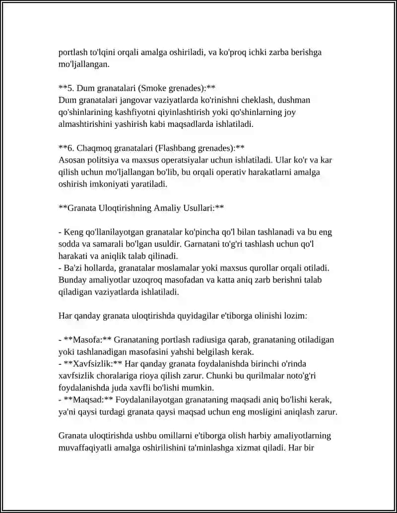 GRANATA ULOQTIRISH TURLARI TEXNIKASI 4