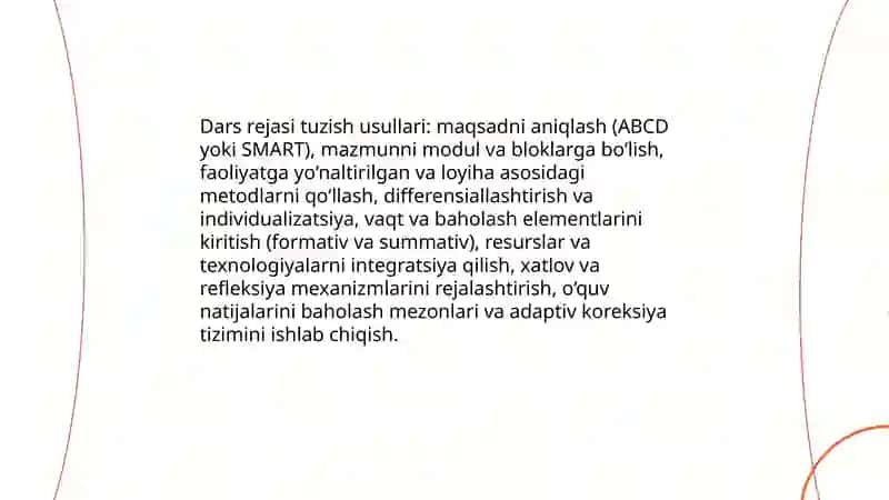 Ta'lim jarayonini loyihalash va darsni tashkil etish 4