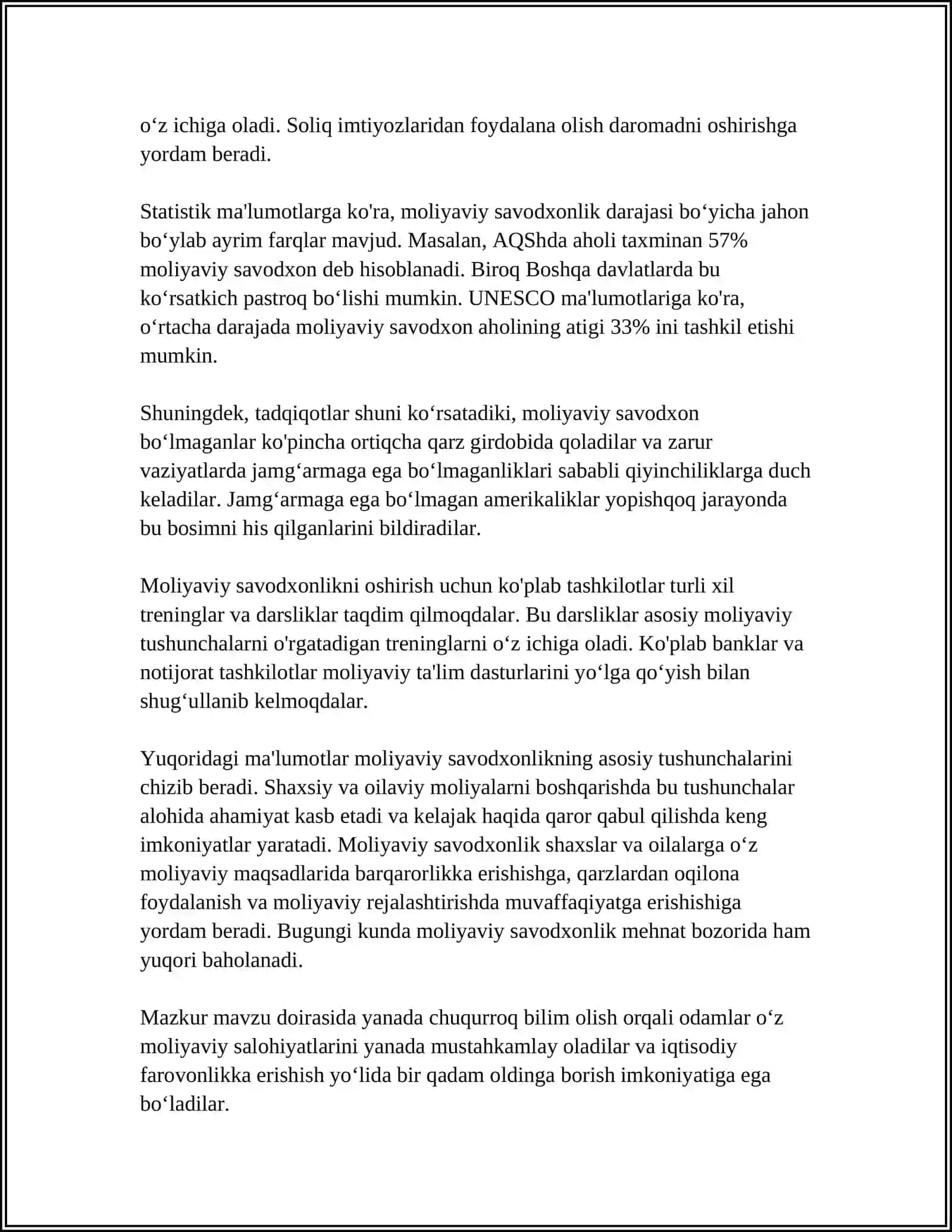 Moliyaviy Savodxonlikning Maqsadi va Vazifalari 4