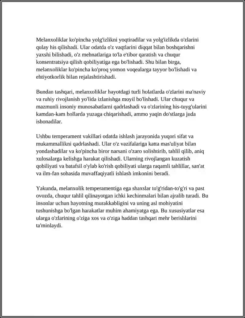 Melanxolik temperamenti ta'rifi va asosiy belgilar 4
