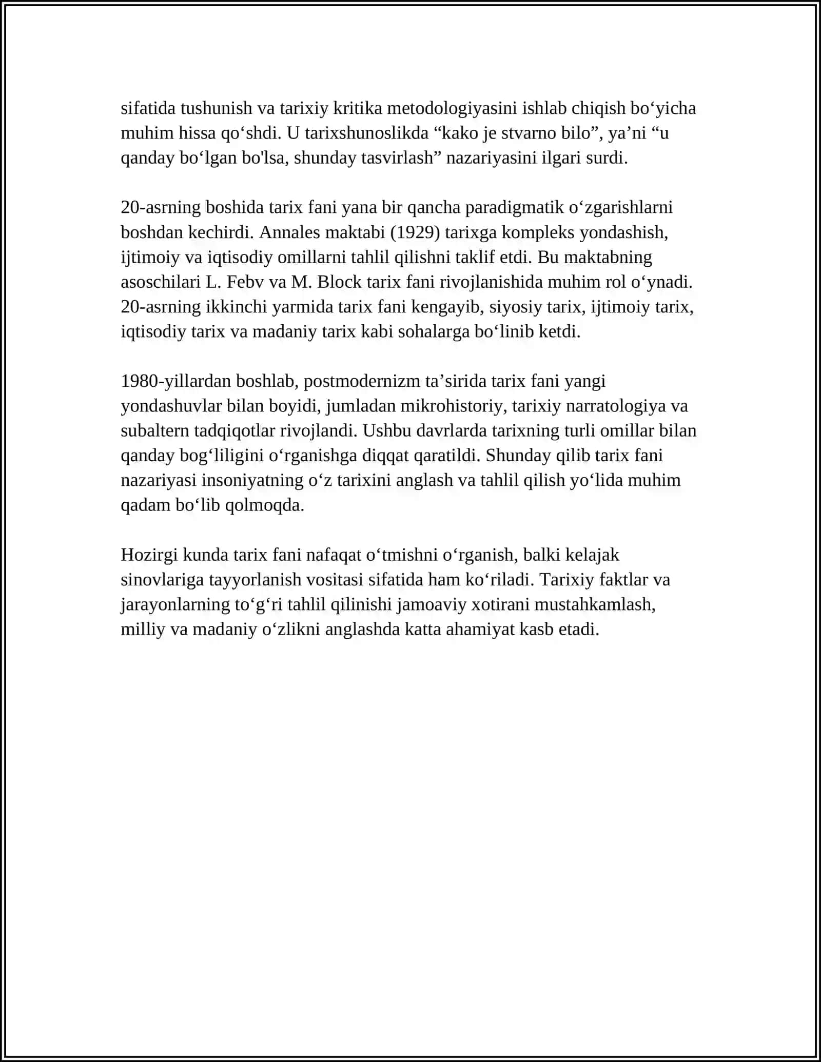 TARIX FANI NAZARYA ASOSLARI FANINING RIVOJLANISH BOSQICHI 4