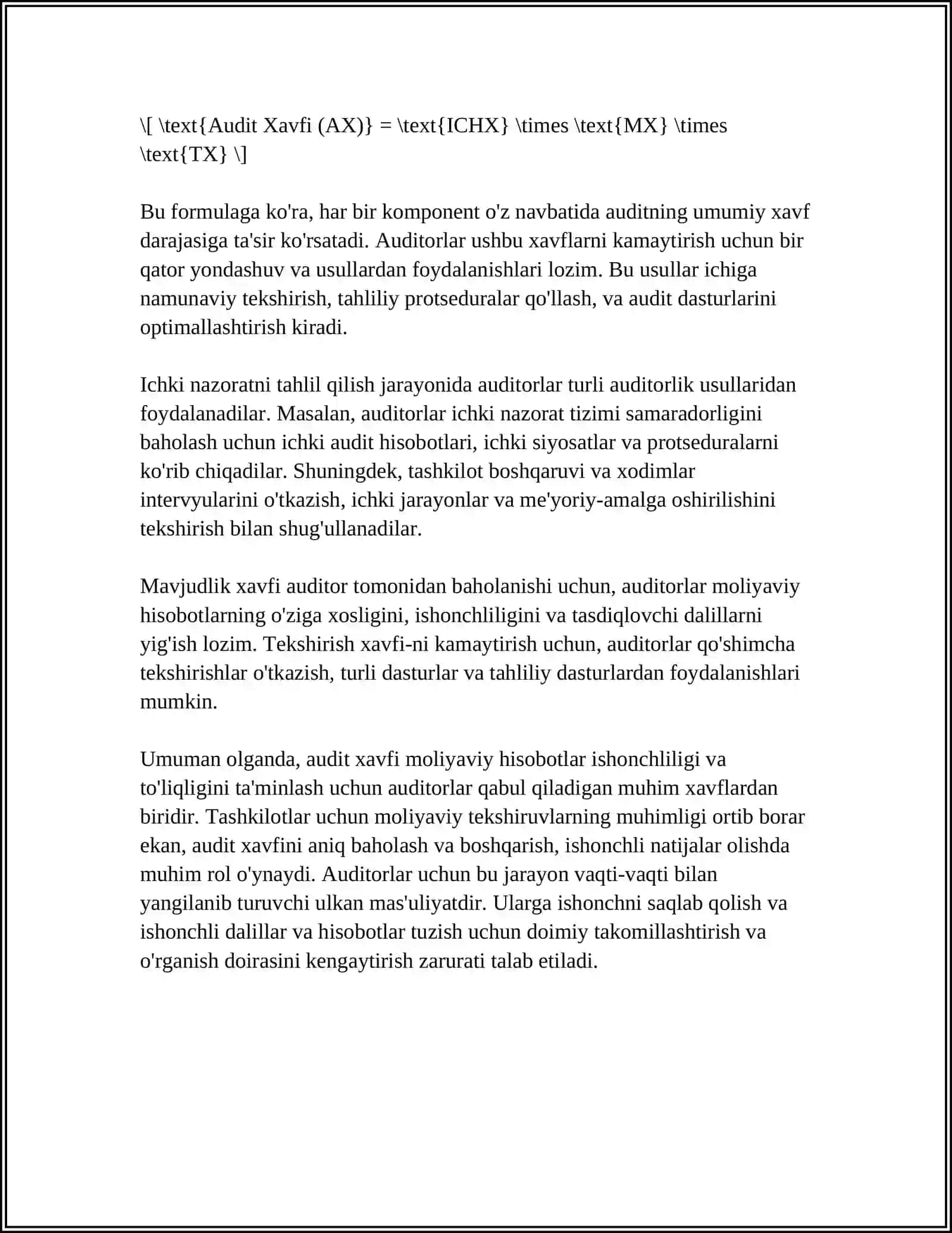 AUDIT RISKI VA MIJOZ ICHKI NAZORAT TIZIMINI OʻRGANISH 4