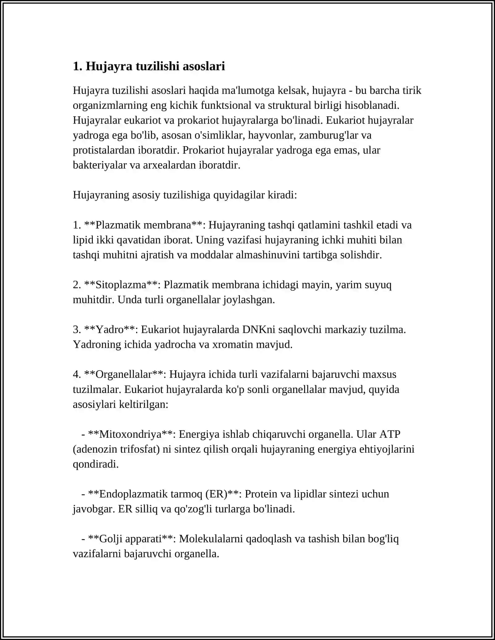 Hujayra Tuzilishi. Hujayra Nazariyasi. Hayvon va Odam Xromasomalarining Morfofunsional Xarakterikasi 4