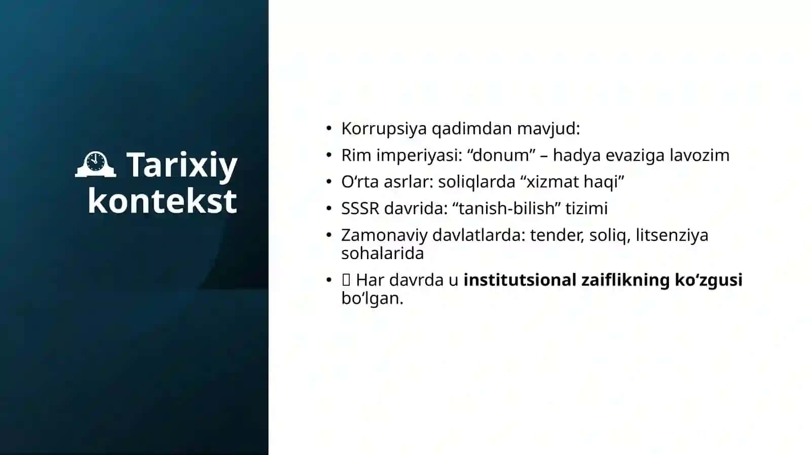 Institutsional iqtisodiyot fanidan "Korrupsiya iqtisodiy institut sifatida: sabablari, oqibatlari va nazorat mexanizmlari" 4