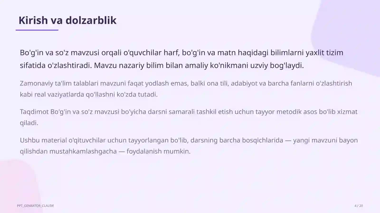 Bo'g'in va so'z (1-sinf) 4