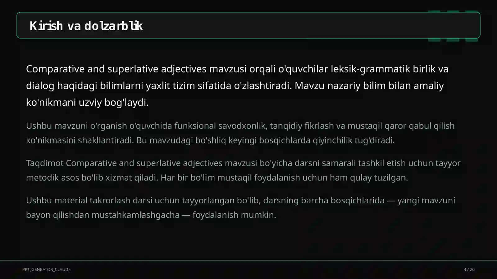 Taqdimotlar Comparative and superlative adjectives (6-sinf) 4