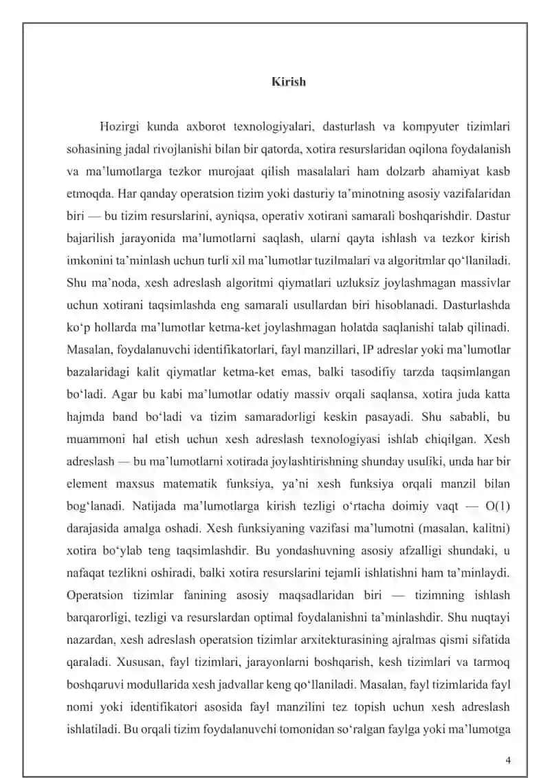 Xesh adreslashdan foydalangan holda qiymatlari uzluksiz joylashmagan massiv uchun xotirani taqsimlash 4
