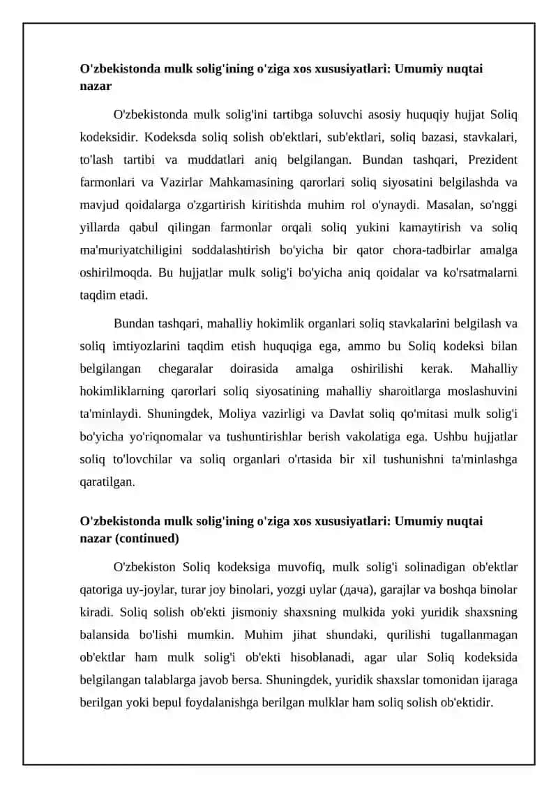 O‘zbekistonda mol-mulkni soliqqa tortishning o‘ziga xos xususiyatlari 4