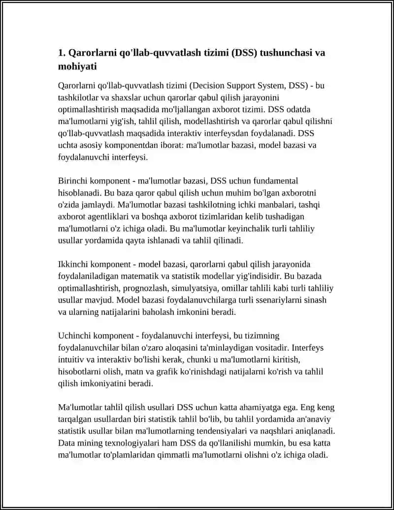 Qarorlarni Qo'llabquvvatlash Tizimlari 4