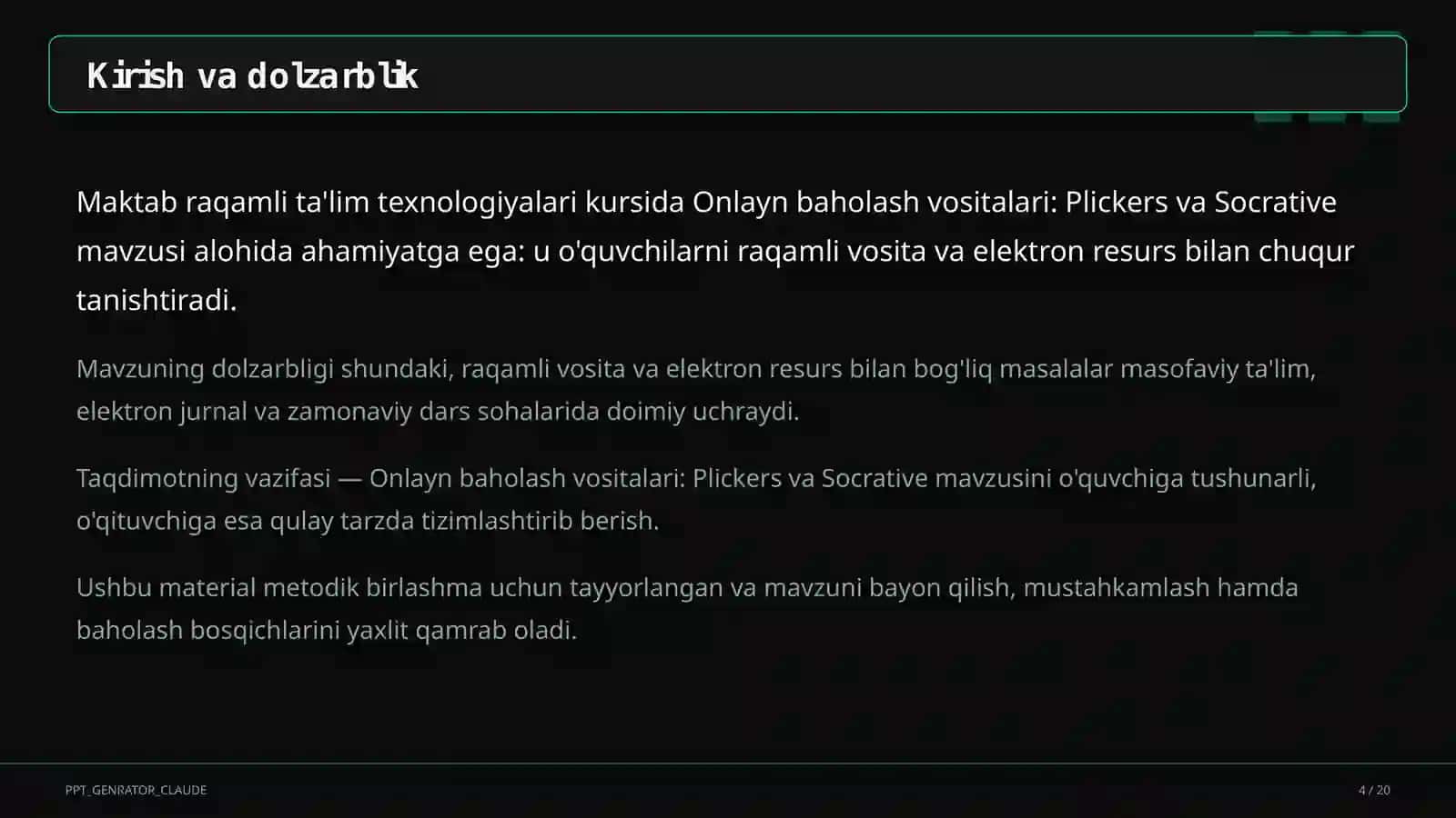 Dars rejasi 4
