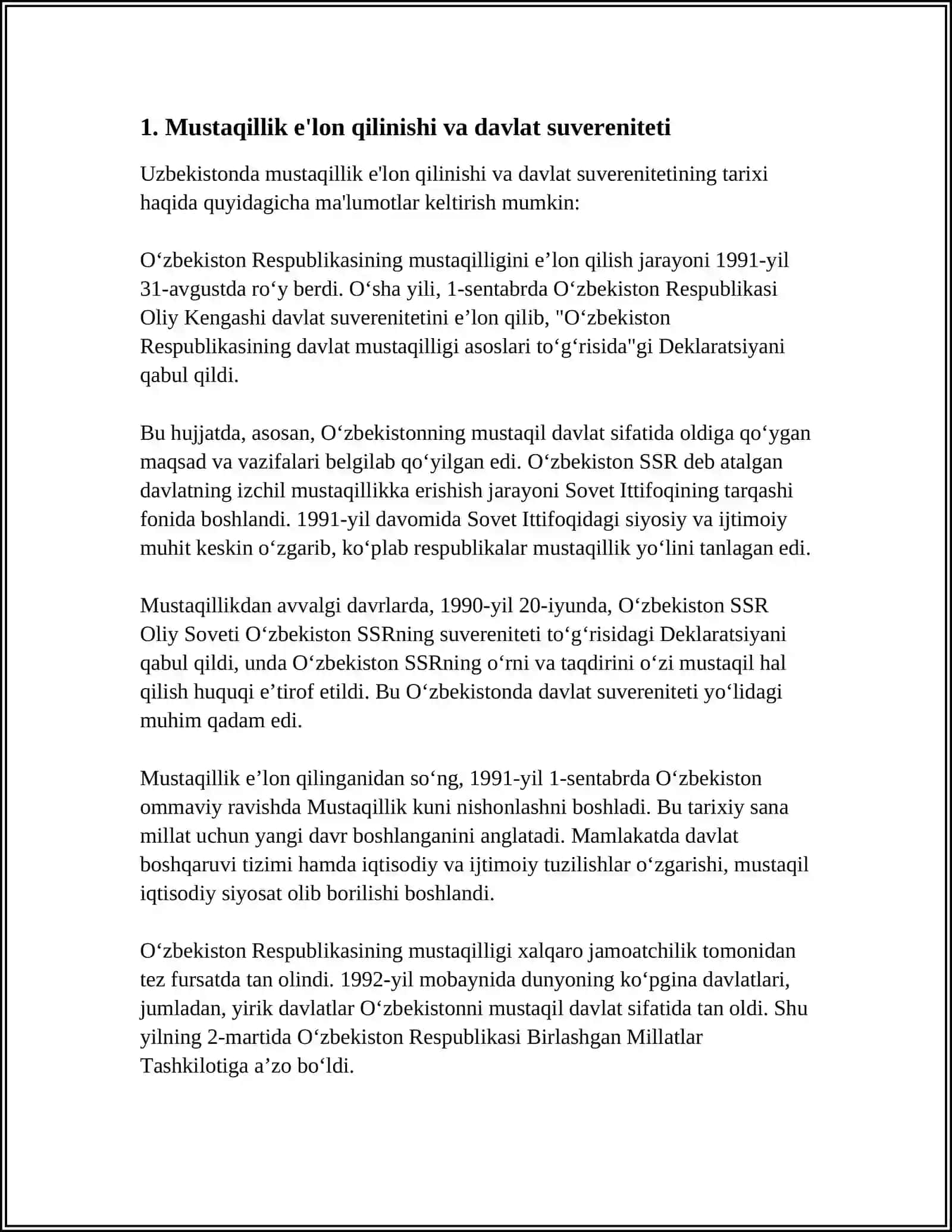 MUSTAQILLIK YILLARIDA OʻZBEKISTONNING SIYOSIY IQTISODIY RIVOJLANISHI 4